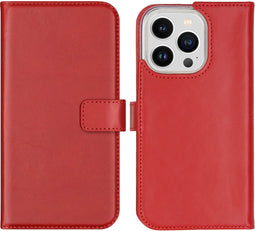 Selencia Hoesje Geschikt voor iPhone 14 Pro Hoesje Met Pasjeshouder - Selencia Echt Lederen Bookcase - Rood
