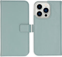 Selencia Hoesje Geschikt voor iPhone 14 Pro Hoesje Met Pasjeshouder - Selencia Echt Lederen Bookcase - lichtblauw