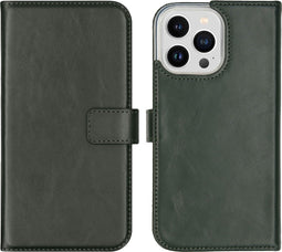 Selencia Hoesje Geschikt voor iPhone 14 Pro Max Hoesje Met Pasjeshouder - Selencia Echt Lederen Bookcase - Groen