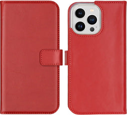 Selencia Hoesje Geschikt voor iPhone 14 Pro Max Hoesje Met Pasjeshouder - Selencia Echt Lederen Bookcase - Rood
