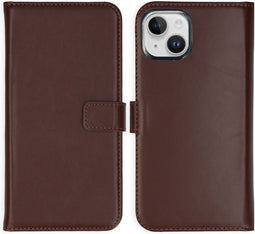 Selencia Hoesje Geschikt voor iPhone 15 Plus Hoesje Met Pasjeshouder - Selencia Echt Lederen Bookcase - Bruin