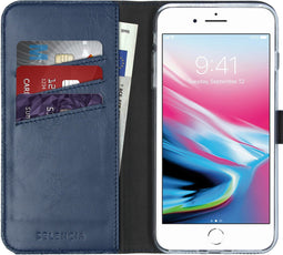 Selencia Hoesje Geschikt voor iPhone 8 Plus / 7 Plus Hoesje Met Pasjeshouder - Selencia Echt Lederen Bookcase - Blauw