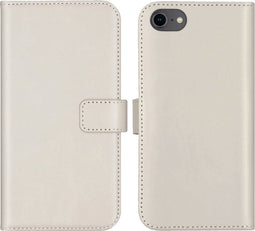 Selencia Hoesje Geschikt voor iPhone SE (2022) / SE (2020) / 8 / 7 / 6s / 6 Hoesje Met Pasjeshouder - Selencia Echt Lederen Bookcase - Lichtgrijs