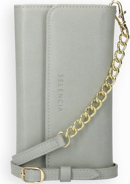 Selencia Hoesje Geschikt voor iPhone Xr Hoesje Met Pasjeshouder - Selencia Eny Uitneembare Vegan Lederen Clutch - Grijs