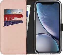 Selencia Hoesje Geschikt voor iPhone Xr Hoesje Met Pasjeshouder - Selencia Echt Lederen Bookcase - Roze