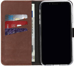 Selencia Hoesje Geschikt voor iPhone Xr Hoesje Met Pasjeshouder - Selencia Echt Lederen Bookcase - Bruin