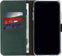 Selencia Hoesje Geschikt voor iPhone Xr Hoesje Met Pasjeshouder - Selencia Echt Lederen Bookcase - Groen