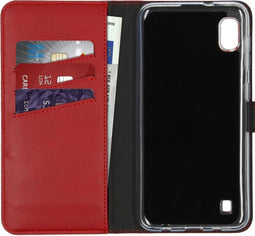 Selencia Hoesje Geschikt voor Samsung Galaxy A10 Hoesje Met Pasjeshouder - Selencia Echt Lederen Bookcase - Rood