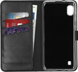 Selencia Hoesje Geschikt voor Samsung Galaxy A10 Hoesje Met Pasjeshouder - Selencia Echt Lederen Bookcase - Zwart