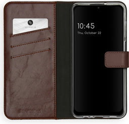 Selencia Hoesje Geschikt voor Samsung Galaxy A12 Hoesje Met Pasjeshouder - Selencia Echt Lederen Bookcase - Bruin