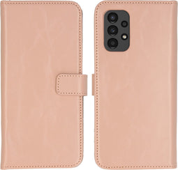 Selencia Hoesje Geschikt voor Samsung Galaxy A13 (4G) Hoesje Met Pasjeshouder - Selencia Echt Lederen Bookcase - roze