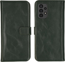 Selencia Hoesje Geschikt voor Samsung Galaxy A13 (4G) Hoesje Met Pasjeshouder - Selencia Echt Lederen Bookcase - Groen