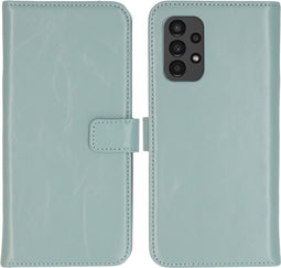 Selencia Hoesje Geschikt voor Samsung Galaxy A13 (4G) Hoesje Met Pasjeshouder - Selencia Echt Lederen Bookcase - lichtblauw