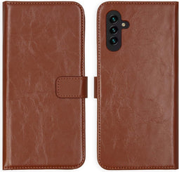 Selencia Hoesje Geschikt voor Samsung Galaxy A13 (5G) / A04s Hoesje Met Pasjeshouder - Selencia Echt Lederen Bookcase - Lichtbruin
