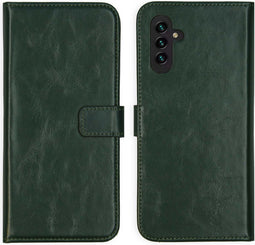 Selencia Hoesje Geschikt voor Samsung Galaxy A13 (5G) / A04s Hoesje Met Pasjeshouder - Selencia Echt Lederen Bookcase - Groen