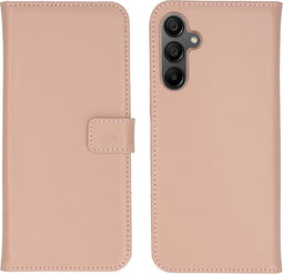 Selencia Hoesje Geschikt voor Samsung Galaxy A15 (5G) / A15 (4G) Hoesje Met Pasjeshouder - Selencia Echt Lederen Bookcase - roze