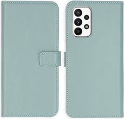 Selencia Hoesje Geschikt voor Samsung Galaxy A23 (5G) Hoesje Met Pasjeshouder - Selencia Echt Lederen Bookcase - lichtblauw