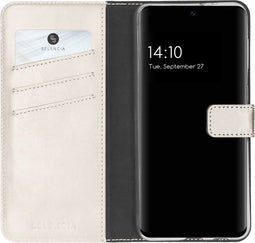 Selencia Hoesje Geschikt voor Samsung Galaxy A32 (5G) Hoesje Met Pasjeshouder - Selencia Echt Lederen Bookcase - Lichtgrijs