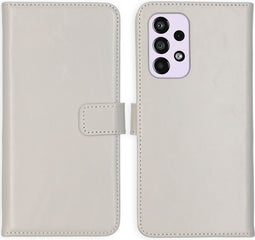 Selencia Hoesje Geschikt voor Samsung Galaxy A33 Hoesje Met Pasjeshouder - Selencia Echt Lederen Bookcase - grijs