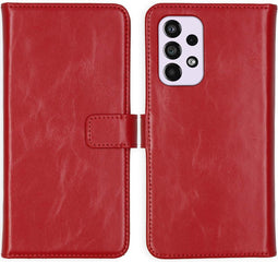 Selencia Hoesje Geschikt voor Samsung Galaxy A33 Hoesje Met Pasjeshouder - Selencia Echt Lederen Bookcase - Rood