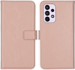 Selencia Hoesje Geschikt voor Samsung Galaxy A33 Hoesje Met Pasjeshouder - Selencia Echt Lederen Bookcase - roze