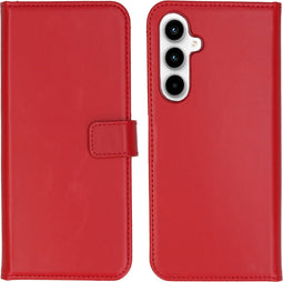 Selencia Hoesje Geschikt voor Samsung Galaxy A35 Hoesje Met Pasjeshouder - Selencia Echt Lederen Bookcase - Rood