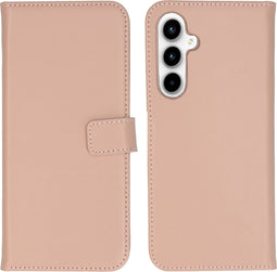 Selencia Hoesje Geschikt voor Samsung Galaxy A35 Hoesje Met Pasjeshouder - Selencia Echt Lederen Bookcase - roze