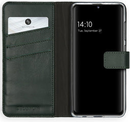 Selencia Hoesje Geschikt voor Samsung Galaxy A41 Hoesje Met Pasjeshouder - Selencia Echt Lederen Bookcase - Groen