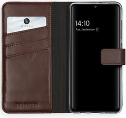 Selencia Hoesje Geschikt voor Samsung Galaxy A41 Hoesje Met Pasjeshouder - Selencia Echt Lederen Bookcase - Bruin