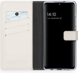Selencia Hoesje Geschikt voor Samsung Galaxy A42 Hoesje Met Pasjeshouder - Selencia Echt Lederen Bookcase - Lichtgrijs
