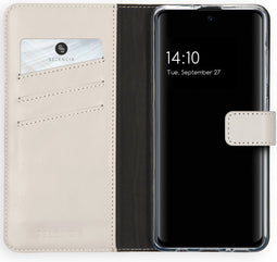 Selencia Hoesje Geschikt voor Samsung Galaxy A51 Hoesje Met Pasjeshouder - Selencia Echt Lederen Bookcase - Lichtgrijs