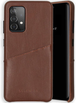 Selencia Hoesje Geschikt voor Samsung Galaxy A52 (4G) / A52s / A52 (5G) Hoesje Met Pasjeshouder - Selencia Vayu Vegan Lederen Backcover - Bruin