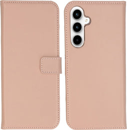 Selencia Hoesje Geschikt voor Samsung Galaxy A55 Hoesje Met Pasjeshouder - Selencia Echt Lederen Bookcase - roze