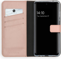 Selencia Hoesje Geschikt voor Samsung Galaxy A72 Hoesje Met Pasjeshouder - Selencia Echt Lederen Bookcase - Roze