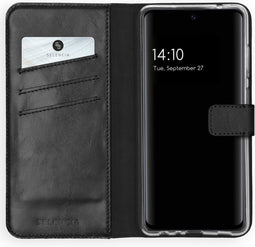 Selencia Hoesje Geschikt voor Samsung Galaxy A72 Hoesje Met Pasjeshouder - Selencia Echt Lederen Bookcase - Zwart