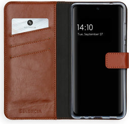 Selencia Hoesje Geschikt voor Samsung Galaxy A72 Hoesje Met Pasjeshouder - Selencia Echt Lederen Bookcase - Lichtbruin