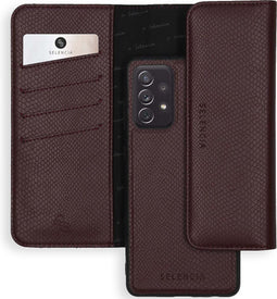 Selencia Hoesje Geschikt voor Samsung Galaxy A72 Hoesje Met Pasjeshouder - Selencia Tierra Uitneembare Slang Clutch - Donkerrood