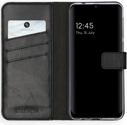 Selencia Hoesje Geschikt voor Samsung Galaxy M31 Hoesje Met Pasjeshouder - Selencia Echt Lederen Bookcase - Zwart