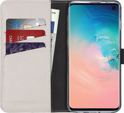 Selencia Hoesje Geschikt voor Samsung Galaxy S10 Hoesje Met Pasjeshouder - Selencia Echt Lederen Bookcase - Lichtgrijs