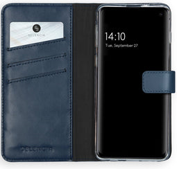 Selencia Hoesje Geschikt voor Samsung Galaxy S10 Hoesje Met Pasjeshouder - Selencia Echt Lederen Bookcase - Blauw