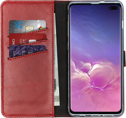 Selencia Hoesje Geschikt voor Samsung Galaxy S10 Plus Hoesje Met Pasjeshouder - Selencia Echt Lederen Bookcase - Rood