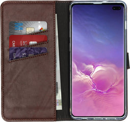 Selencia Hoesje Geschikt voor Samsung Galaxy S10 Plus Hoesje Met Pasjeshouder - Selencia Echt Lederen Bookcase - Bruin