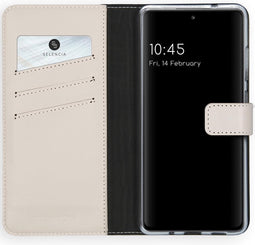 Selencia Hoesje Geschikt voor Samsung Galaxy S20 FE Hoesje Met Pasjeshouder - Selencia Echt Lederen Bookcase - Lichtgrijs