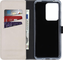 Selencia Hoesje Geschikt voor Samsung Galaxy S20 Ultra Hoesje Met Pasjeshouder - Selencia Echt Lederen Bookcase - Lichtgrijs