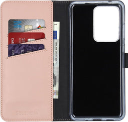 Selencia Hoesje Geschikt voor Samsung Galaxy S20 Ultra Hoesje Met Pasjeshouder - Selencia Echt Lederen Bookcase - Roze