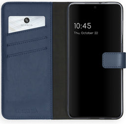 Selencia Hoesje Geschikt voor Samsung Galaxy S21 Hoesje Met Pasjeshouder - Selencia Echt Lederen Bookcase - Blauw