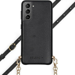 Selencia Hoesje Geschikt voor Samsung Galaxy S21 Plus Hoesje Met Koord - Selencia Aina Slang Hoesje met koord - Zwart