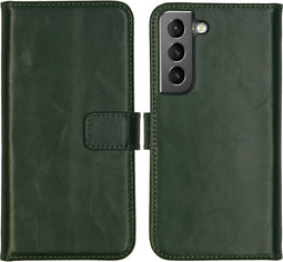 Selencia Hoesje Geschikt voor Samsung Galaxy S22 Hoesje Met Pasjeshouder - Selencia Echt Lederen Bookcase - Groen