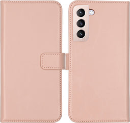Selencia Hoesje Geschikt voor Samsung Galaxy S22 Plus Hoesje Met Pasjeshouder - Selencia Echt Lederen Bookcase - roze
