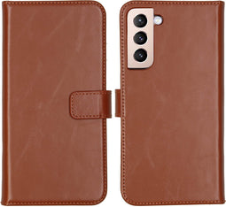 Selencia Hoesje Geschikt voor Samsung Galaxy S22 Plus Hoesje Met Pasjeshouder - Selencia Echt Lederen Bookcase - Lichtbruin